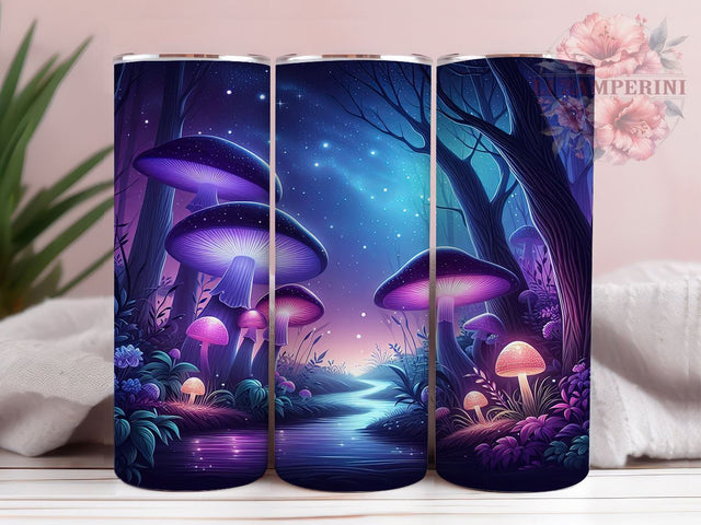 Mushroom Tumbler, Forestcore Design, Blacklight Drinkware, 20oz Tumbler, Glow in the Dark, Sublimation Wrap, Psychedelic Gifts Sublimation Li Zamperini 