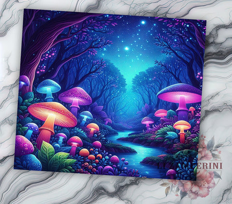 Mushroom Tumbler, Forestcore Design, Blacklight Drinkware, 20oz Tumbler, Glow in the Dark, Sublimation Wrap, Psychedelic Gifts Sublimation Li Zamperini 