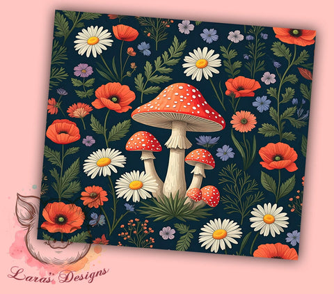 Mushroom Tumbler, Seamless Pattern Design, 20oz Tumbler Wrap, Fungi Lover Gift, Nature Sublimation, Boho Decor, Cute Mushroom Art, Digital Download Sublimation Lara' s Designs 