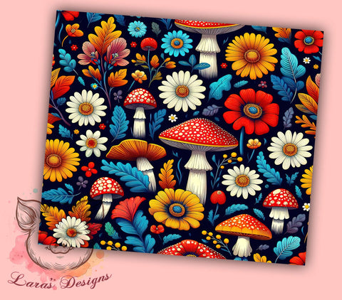 Mushroom Tumbler, Seamless Pattern Design, 20oz Tumbler Wrap, Fungi Lover Gift, Nature Sublimation, Boho Decor, Cute Mushroom Art, Digital Download Sublimation Lara' s Designs 