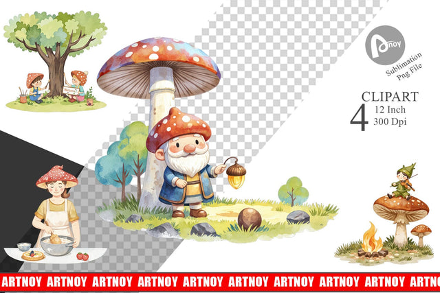 Mushroom Village Friends Clipart Sublimation artnoy 