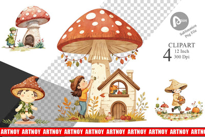 Mushroom Village Friends Clipart Sublimation artnoy 