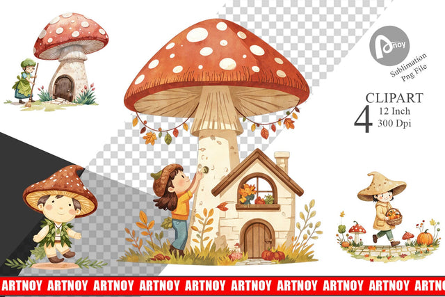 Mushroom Village Friends Clipart Sublimation artnoy 