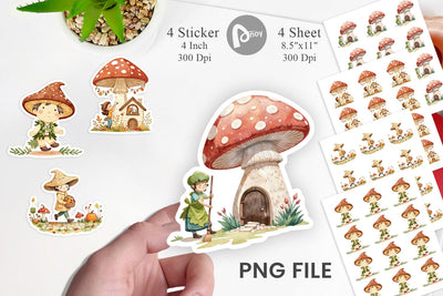 Mushroom Village Friends Sticker Sublimation artnoy 