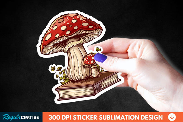 Mushroom With Book Sticker Clipart Sublimation Regulrcrative 