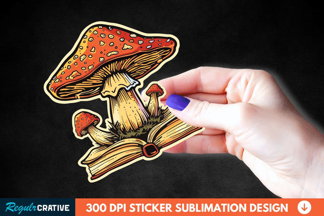 Mushroom With Book Sticker Clipart Sublimation Regulrcrative 
