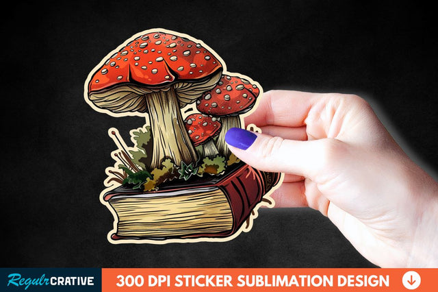 Mushroom With Book Sticker Clipart Sublimation Regulrcrative 