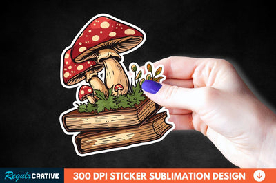Mushroom With Book Sticker Clipart Sublimation Regulrcrative 