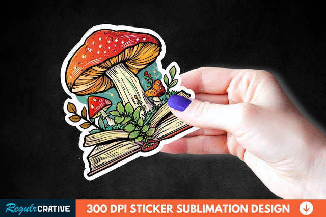 Mushroom With Book Sticker Clipart Sublimation Regulrcrative 