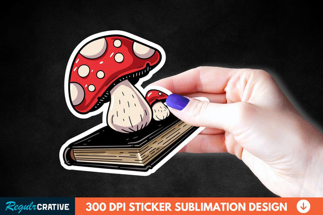 Mushroom With Book Sticker Clipart Sublimation Regulrcrative 