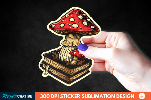 Mushroom With Book Sticker Clipart Sublimation Regulrcrative 