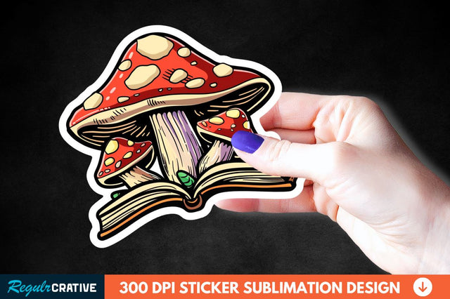Mushroom With Book Sticker Clipart Sublimation Regulrcrative 
