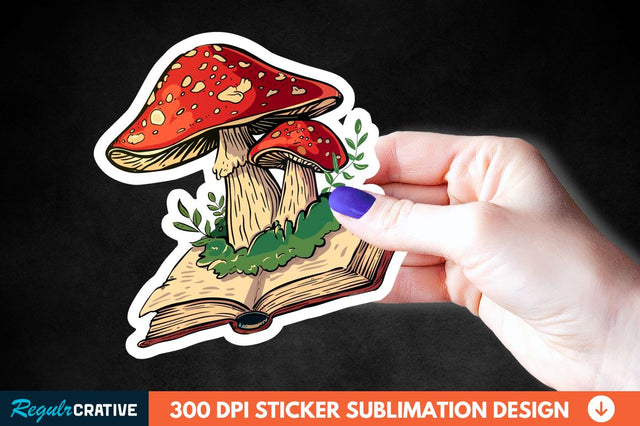 Mushroom With Book Sticker Clipart Sublimation Regulrcrative 