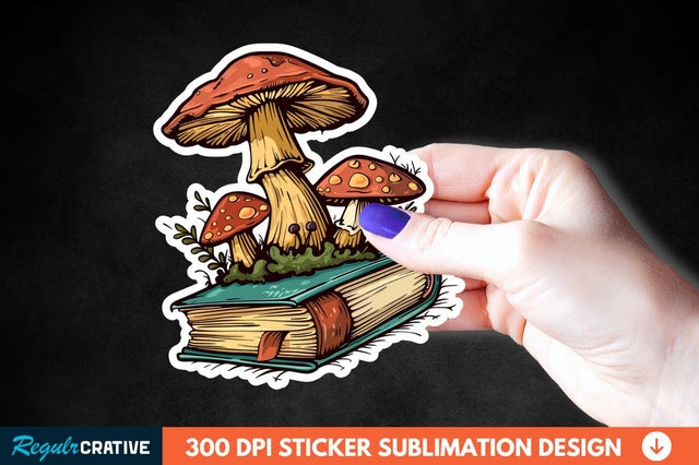 Mushroom With Book Sticker Clipart Sublimation Regulrcrative 