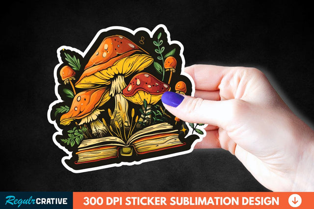 Mushroom With Book Sticker Clipart Sublimation Regulrcrative 