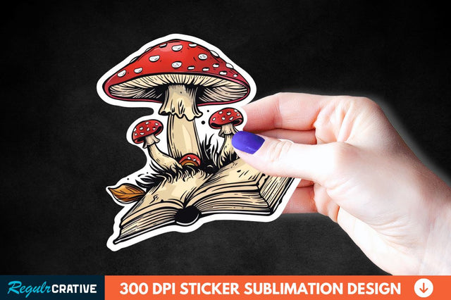 Mushroom With Book Sticker Clipart Sublimation Regulrcrative 