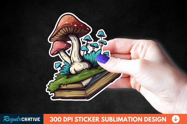 Mushroom With Book Sticker Clipart Sublimation Regulrcrative 