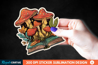 Mushroom With Book Sticker Clipart Sublimation Regulrcrative 
