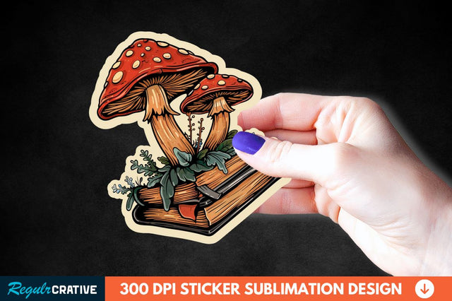 Mushroom With Book Sticker Clipart Sublimation Regulrcrative 