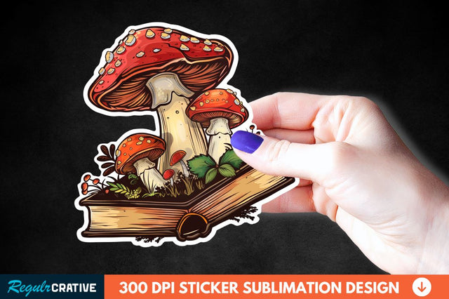 Mushroom With Book Sticker Clipart Sublimation Regulrcrative 
