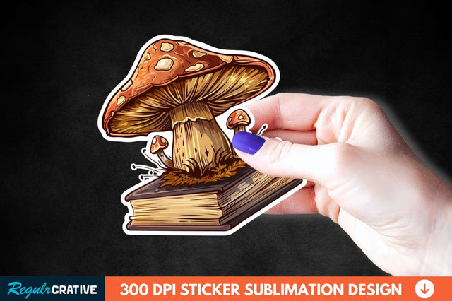 Mushroom With Book Sticker Clipart Sublimation Regulrcrative 