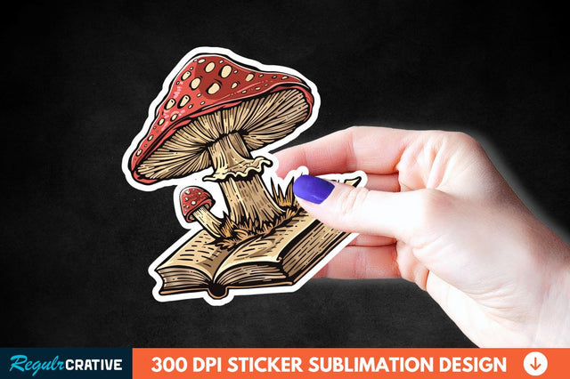 Mushroom With Book Sticker Clipart Sublimation Regulrcrative 