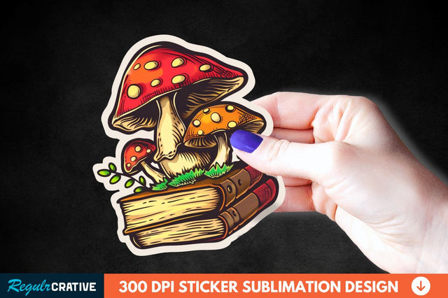 Mushroom With Book Sticker Clipart Sublimation Regulrcrative 