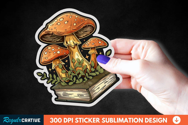 Mushroom With Book Sticker Clipart Sublimation Regulrcrative 