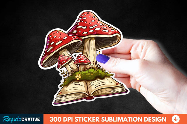 Mushroom With Book Sticker Clipart Sublimation Regulrcrative 