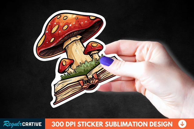 Mushroom With Book Sticker Clipart Sublimation Regulrcrative 