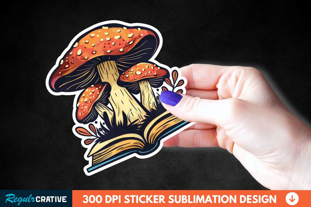 Mushroom With Book Sticker Clipart Sublimation Regulrcrative 