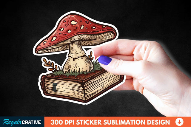Mushroom With Book Sticker Clipart Sublimation Regulrcrative 
