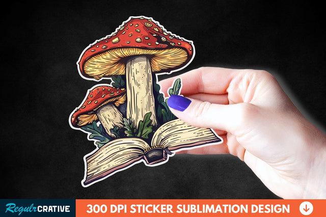 Mushroom With Book Sticker Clipart Sublimation Regulrcrative 