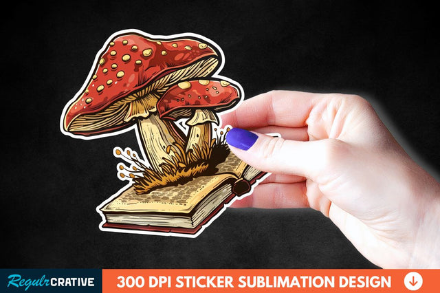 Mushroom With Book Sticker Clipart Sublimation Regulrcrative 
