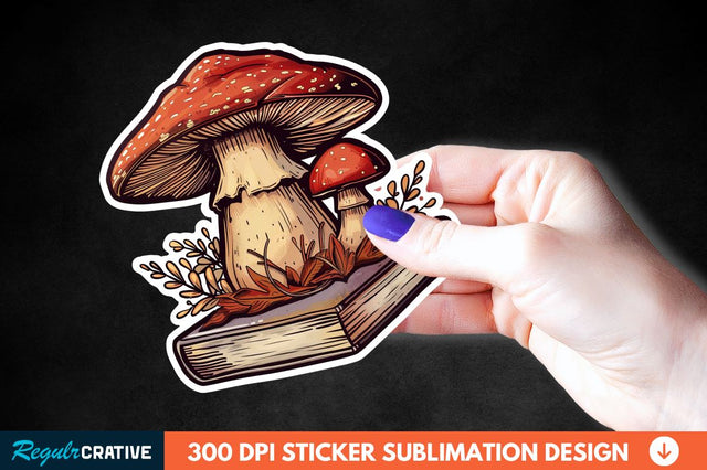 Mushroom With Book Sticker Clipart Sublimation Regulrcrative 