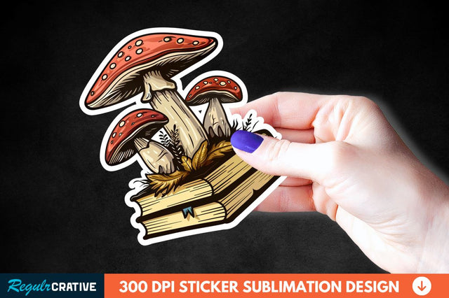 Mushroom With Book Sticker Clipart Sublimation Regulrcrative 
