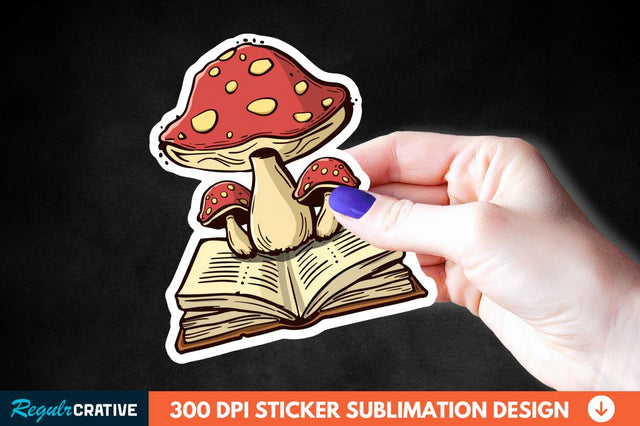 Mushroom With Book Sticker Clipart Sublimation Regulrcrative 