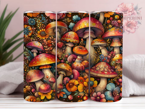 Mushrooms 20oz Tumbler Wrap PNG, Mushroom Forest Tumbler PNG Sublimation Design, Straight & Tapered Tumbler Wrap, Instant Digital Download Sublimation Li Zamperini 