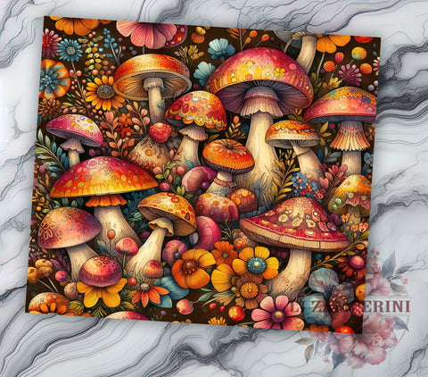 Mushrooms 20oz Tumbler Wrap PNG, Mushroom Forest Tumbler PNG Sublimation Design, Straight & Tapered Tumbler Wrap, Instant Digital Download Sublimation Li Zamperini 