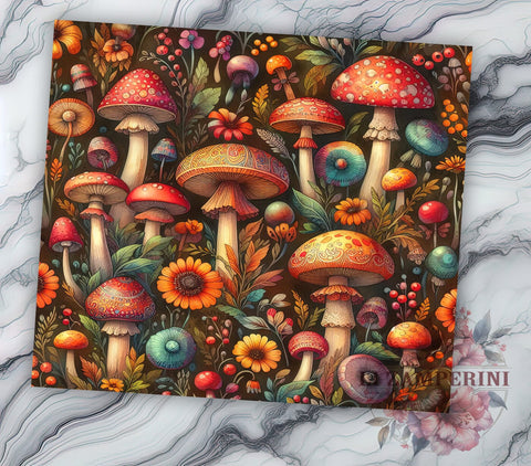 Mushrooms 20oz Tumbler Wrap PNG, Mushroom Forest Tumbler PNG Sublimation Design, Straight & Tapered Tumbler Wrap, Instant Digital Download Sublimation Li Zamperini 