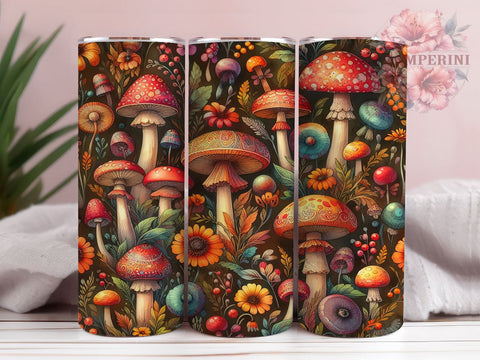 Mushrooms 20oz Tumbler Wrap PNG, Mushroom Forest Tumbler PNG Sublimation Design, Straight & Tapered Tumbler Wrap, Instant Digital Download Sublimation Li Zamperini 