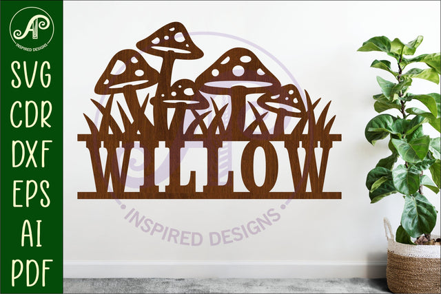 Mushrooms name sign svg laser cut file SVG APInspireddesigns 