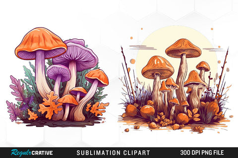 Mushrooms Watercolor Clipart Bundle Sublimation Regulrcrative 