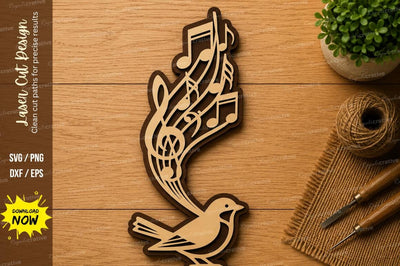 Music Bird Laser Cut SVG | Musical Notes Bird Wall Art | Songbird Wooden Decor File for Glowforge CNC SVG Regulrcrative 