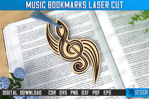 Music Bookmarks Laser Cut Bundle | Laser-Engraved Bookmark | Book Lover | Book Marker | Page Holder | CNC Files SVG Fly Design 
