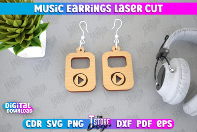 Music Earrings | Accessories Design | Gift for Musician | Creative Earrings | CNC File SVG The T Store Design 
