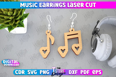 Music Earrings | Accessories Design | Gift for Musician | Creative Earrings | CNC File SVG The T Store Design 