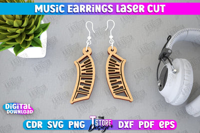 Music Earrings | Accessories Design | Gift for Musician | Creative Earrings | CNC File SVG The T Store Design 