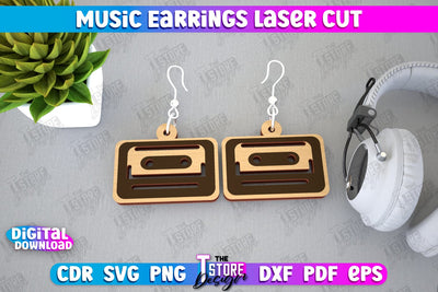 Music Earrings | Accessories Design | Gift for Musician | Creative Earrings | CNC File SVG The T Store Design 
