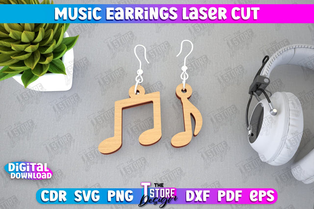 Music Earrings | Accessories Design | Gift for Musician | Creative Earrings | CNC File SVG The T Store Design 